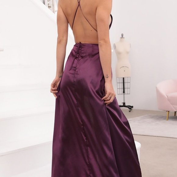 Plum Purple Satin Dress - Picture 2 of 6